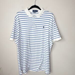 Polo Ralph Lauren XXL Classic Fit Striped Soft Cotton Polo White Blue Preppy
